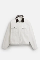 VESTE EN DENIM À COL IMPRIMÉ ANIMAL