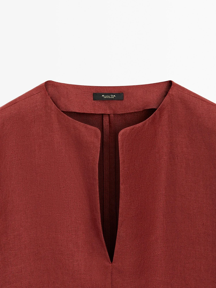 Blouse à col en V 100 % lin
