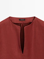 Blouse à col en V 100 % lin