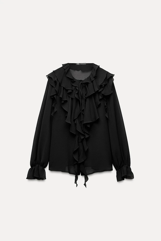 RUFFLED CREPE SHIRT