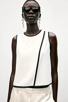 CONTRAST TRIM CREPE TOP