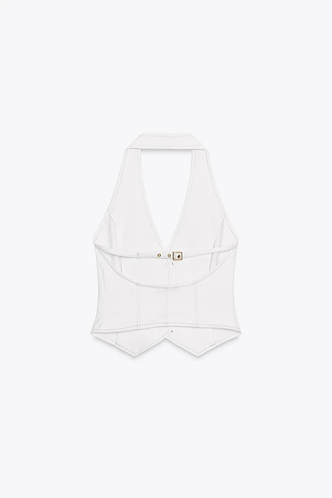TOP Z1975 COURT EN JEAN HALTER