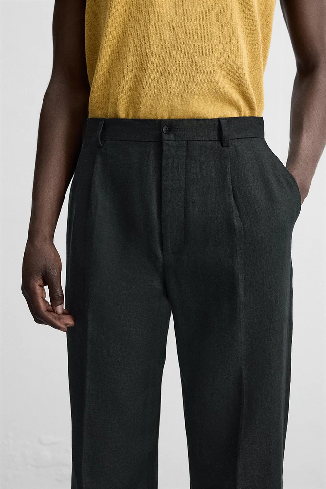100% LINEN PLEATED PANTS