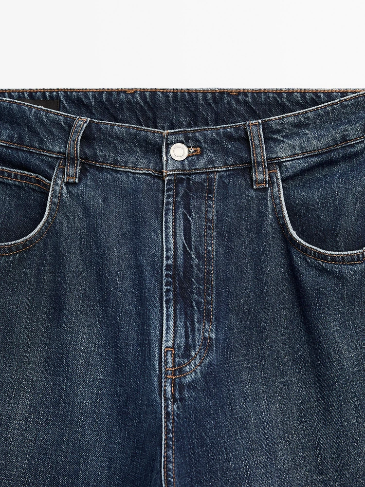 Cotton blend wide-leg jeans
