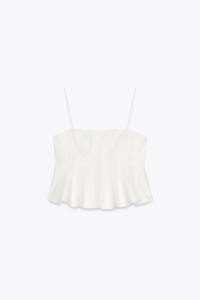 ZW COLLECTION EMBROIDERED GODET TOP