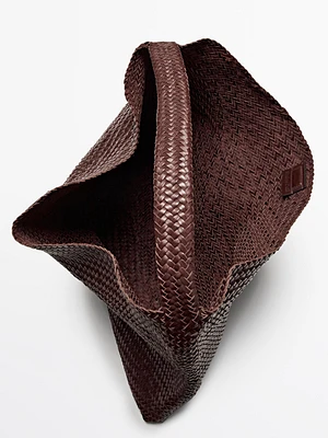 Sac cabas maxi tressé en cuir nappa