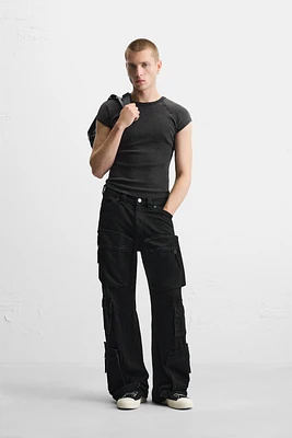 PANTALON DENIM CARGO POCHES