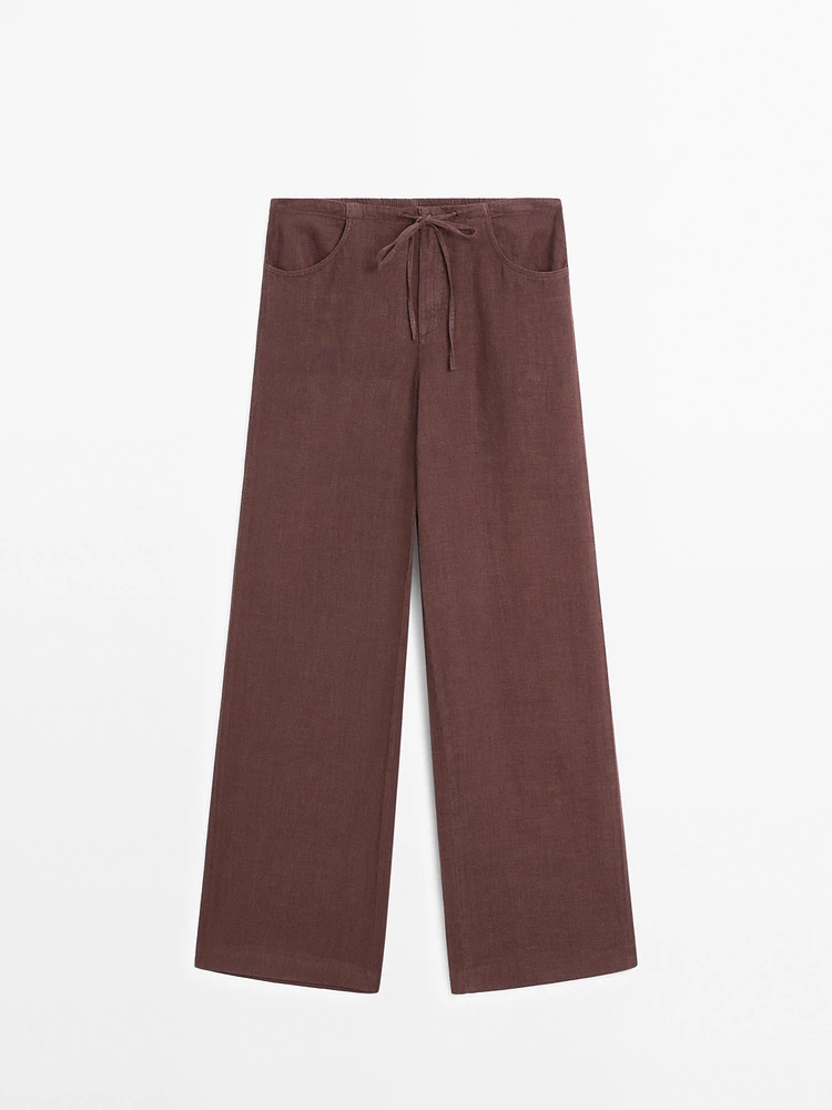 Pantalon droit avec poches 100 % lin