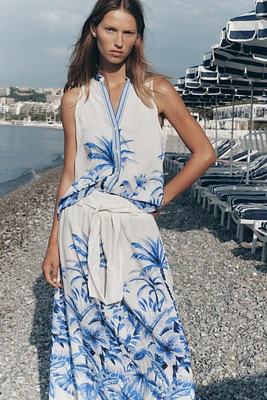 TROPICAL PRINT MIDI SKIRT