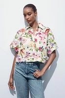 CHEMISE COURTE EN POPELINE À IMPRIMÉ FLORAL