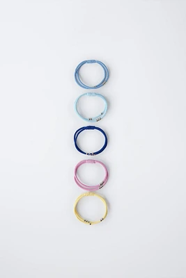 FIVE-PACK OF BEADED HAIR TIES