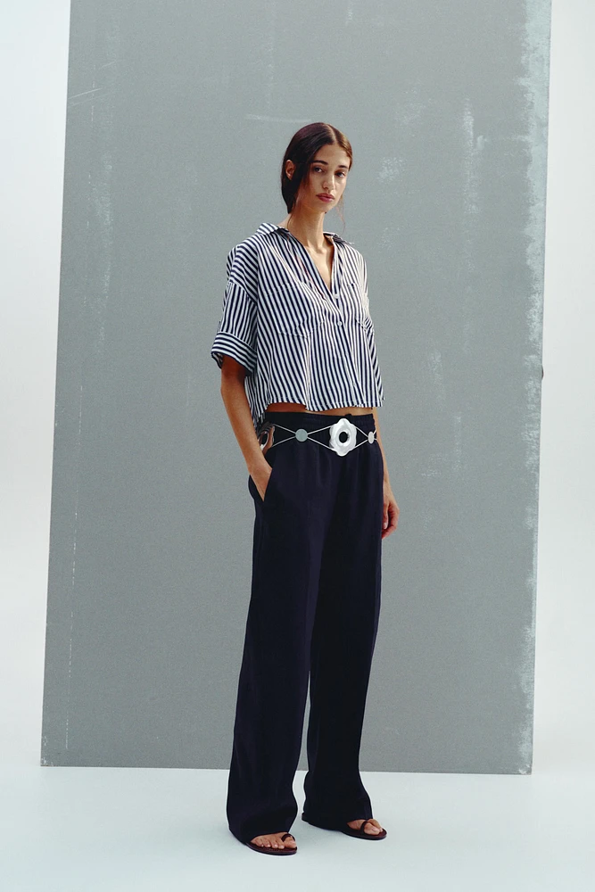 LINEN BLEND CROPPED SHIRT