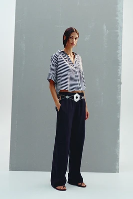 LINEN BLEND CROPPED SHIRT
