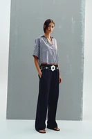 LINEN BLEND CROPPED SHIRT