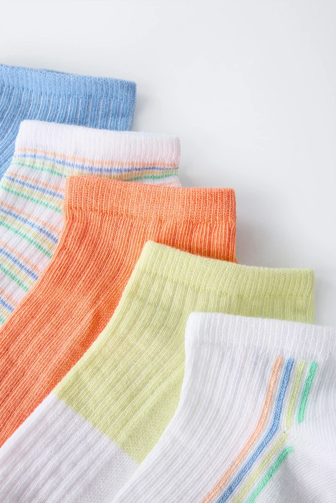 LOT DE CINQ PAIRES SOCQUETTES COURTES À RAYURES