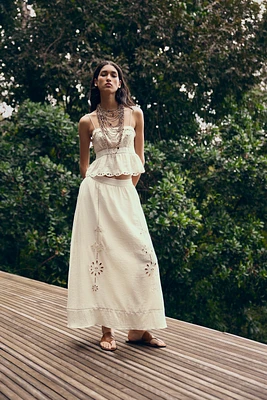 JUPE MIDI BRODERIES AJOURÉES