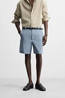 STRIPED CRINKLED EFFECT BERMUDA SHORTS