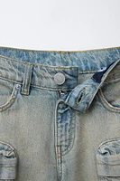 BERMUDA EN DENIM EFFET DÉLAVÉ MULTICARGO