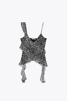PRINTED TULLE RUFFLE TOP