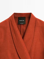 Flowing linen blend kimono with tuxedo-style collar