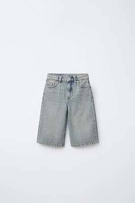 WASHED EFFECT LONG DENIM SHORTS