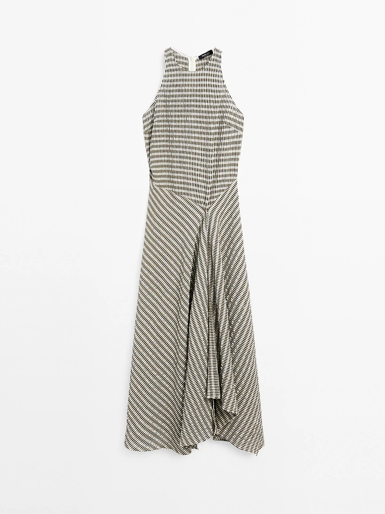 Long check cotton flounce dress