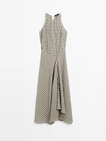 Long check cotton flounce dress