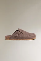 BUCKLED FELT MULE CLOG SLIPPERS