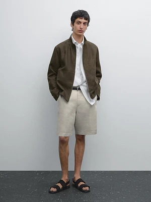 100% linen darted Bermuda shorts