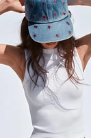 EMBROIDERED DENIM EFFECT CAP