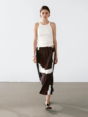 Printed midi skirt with fabric detail