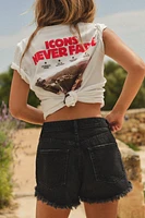 CURVED HIGH-WAISTED DENIM SHORTS