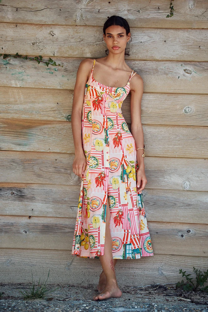 ROBE MIDI IMPRIMÉE PATCHWORK AVEC LIN