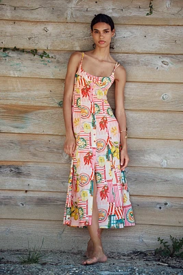 ROBE MIDI IMPRIMÉE PATCHWORK AVEC LIN