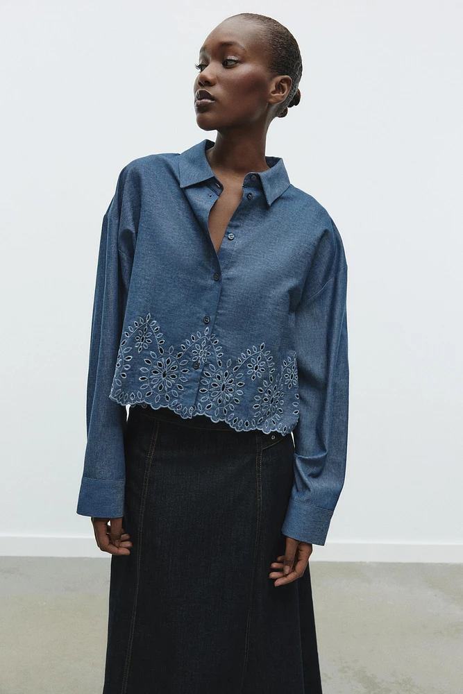 EMBROIDERED EYELET CROPPED SHIRT