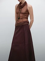 Suede leather flounce skirt with seams