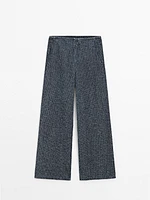 Textured wide-leg high-waist jeans