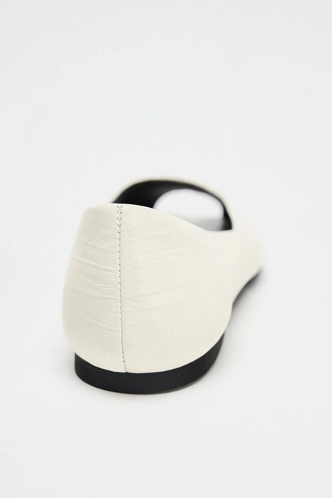 LEATHER OPEN TOE BALLET FLATS
