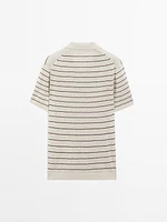 100% linen striped knit polo shirt