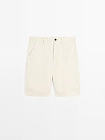 100% linen darted Bermuda shorts
