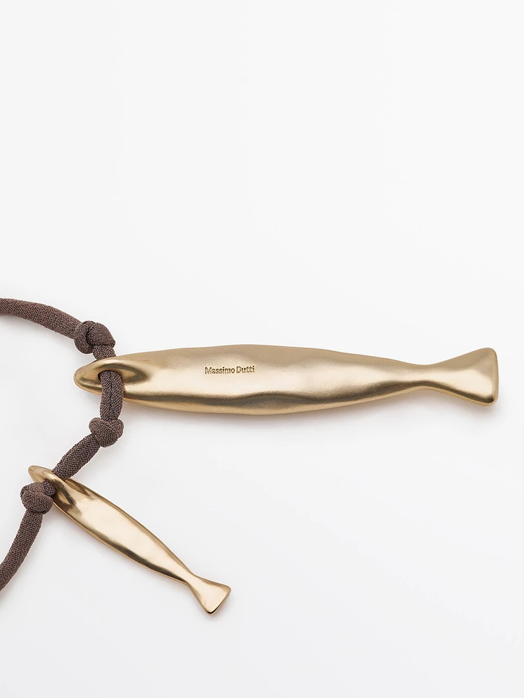 Silk cord necklace with fish