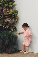 9-18 MOIS/ ENSEMBLE IMPRIMÉ FLEURS KIMONO ET BERMUDA
