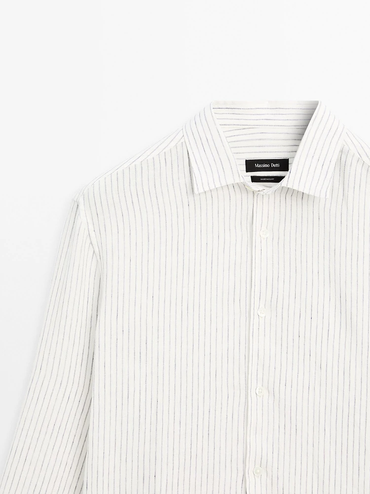 Chemise slim à rayures en lin