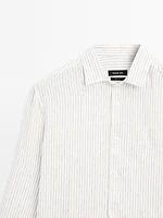 Chemise slim à rayures en lin