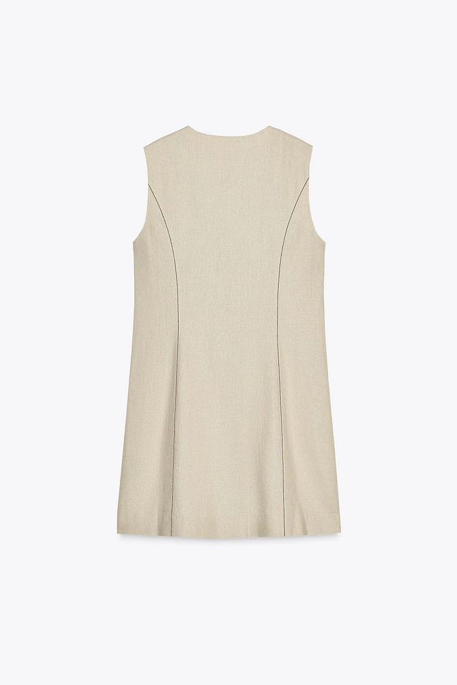 ROBE COURTE EN LIN AVEC SURPIQÛRES