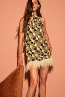 ROBE COURTE IMPRIMÉE GÉOMÉTRIQUE PLUMES
