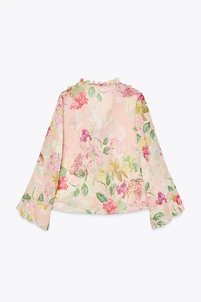 FLORAL PRINT RUFFLE SHIRT