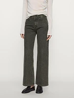 Wide-leg coated denim look cotton trousers