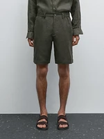 100% linen semi-jogger fit Bermuda shorts