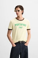 CONTRAST TEXT RIBBED T-SHIRT